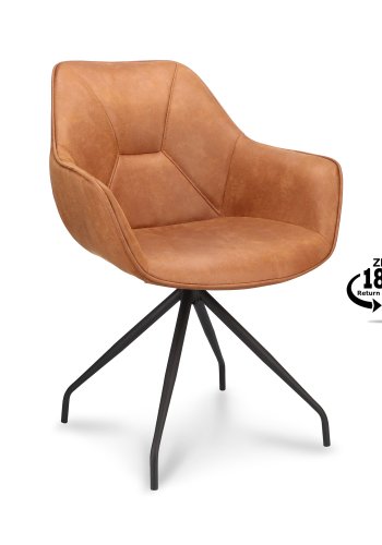 Anna spisebordsstol, m. armln og returdrej - camel kunstlder og sort metal