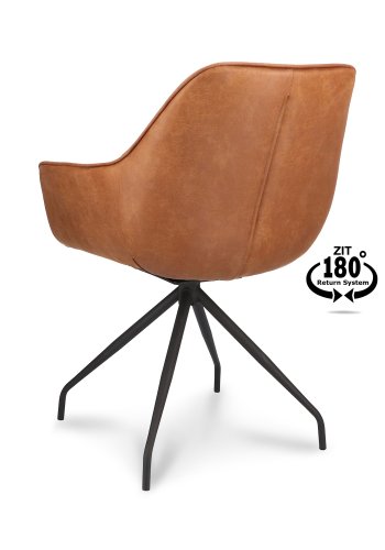 Anna spisebordsstol, m. armln og returdrej - camel kunstlder og sort metal