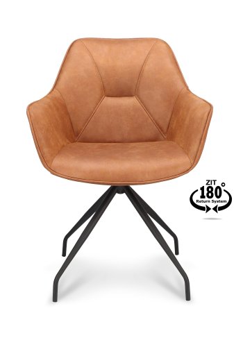 Anna spisebordsstol, m. armln og returdrej - camel kunstlder og sort metal