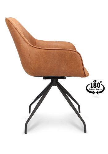 Anna spisebordsstol, m. armln og returdrej - camel kunstlder og sort metal