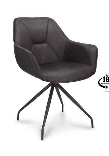 Anna spisebordsstol, m. armln og returdrej - onyx sort kunstlder og sort metal