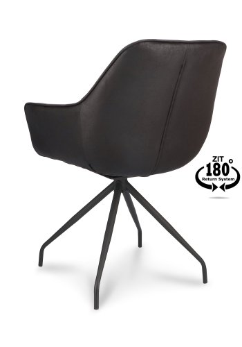 Anna spisebordsstol, m. armln og returdrej - onyx sort kunstlder og sort metal