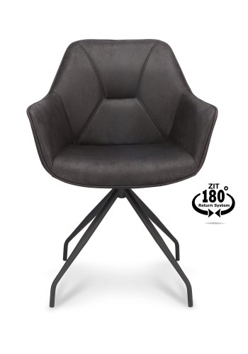 Anna spisebordsstol, m. armln og returdrej - onyx sort kunstlder og sort metal
