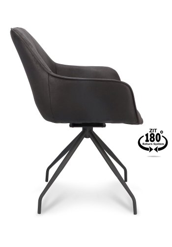 Anna spisebordsstol, m. armln og returdrej - onyx sort kunstlder og sort metal
