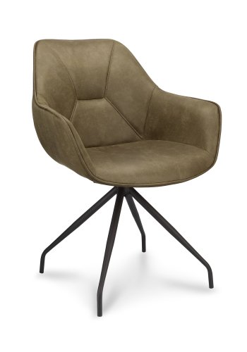 Anna spisebordsstol, m. armln og returdrej - vinter mosgrn kunstlder og sort metal