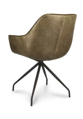 Anna spisebordsstol, m. armln og returdrej - vinter mosgrn kunstlder og sort metal