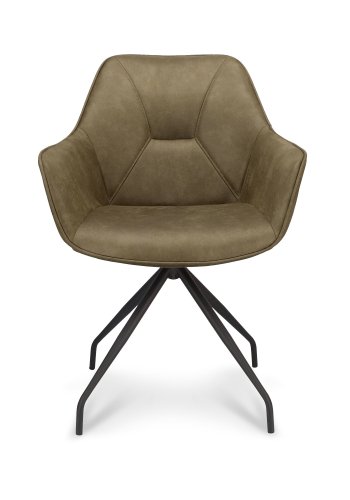 Anna spisebordsstol, m. armln og returdrej - vinter mosgrn kunstlder og sort metal