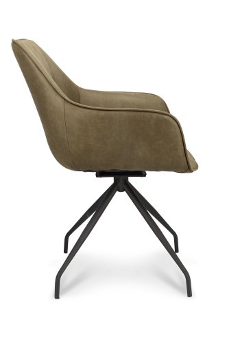 Anna spisebordsstol, m. armln og returdrej - vinter mosgrn kunstlder og sort metal