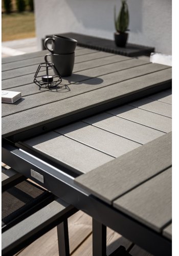 VENTURE DESIGN havest, m. Levels bord, m. udtrk og 4 Padova stole, m. recliner - gr aintwood/alu