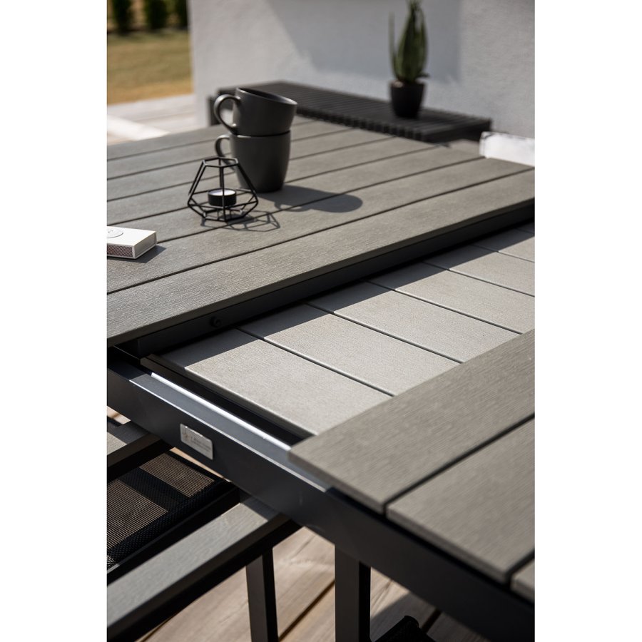 VENTURE DESIGN rektangulr Levels havebord m. udtrk - gr, sort aluminium