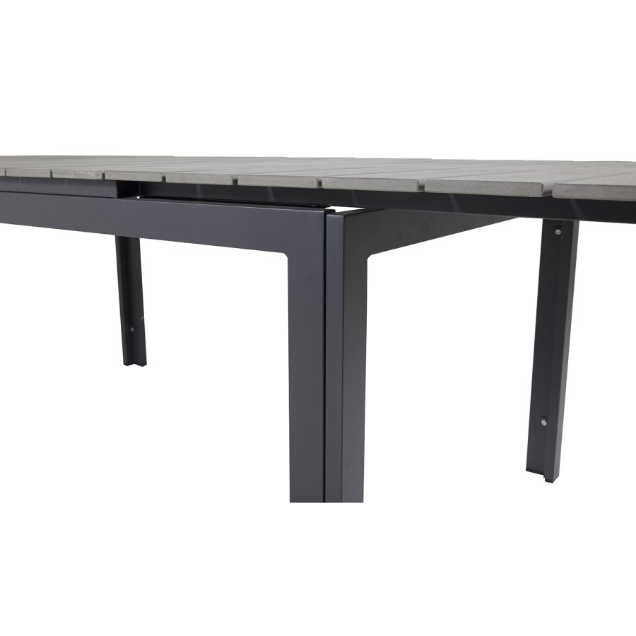 VENTURE DESIGN havest, m. Levels bord, m. udtrk og 4 Anna stole - gr aintwood/sort alu/rattan