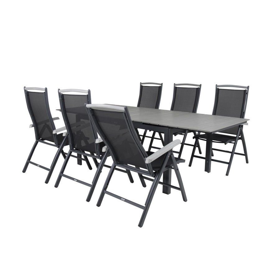 VENTURE DESIGN Albany 5 positions havestol m. armln og sort stofhynde - sort aluminium