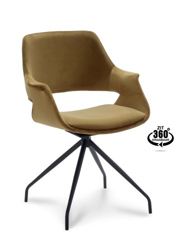 Malou spisebordsstol, m. armln og drejefunktion - guld polyester fljl og sort metal