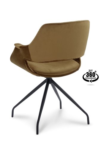 Malou spisebordsstol, m. armln og drejefunktion - guld polyester fljl og sort metal