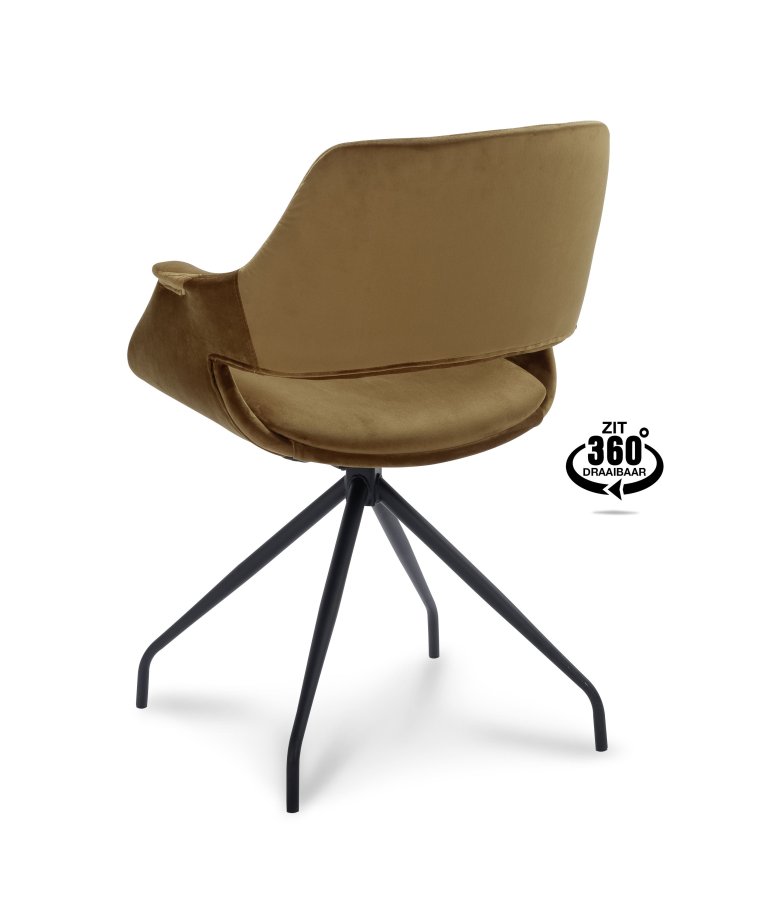 Malou spisebordsstol, m. armln og drejefunktion - guld polyester fljl og sort metal