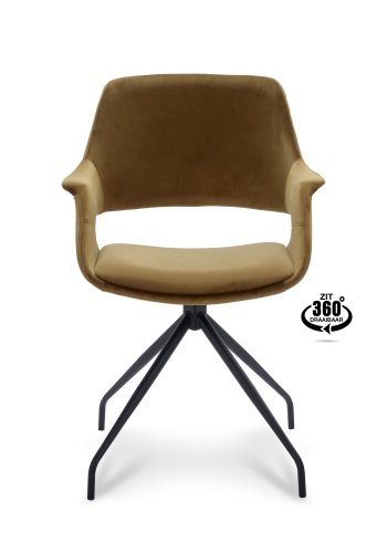 Malou spisebordsstol, m. armln og drejefunktion - guld polyester fljl og sort metal