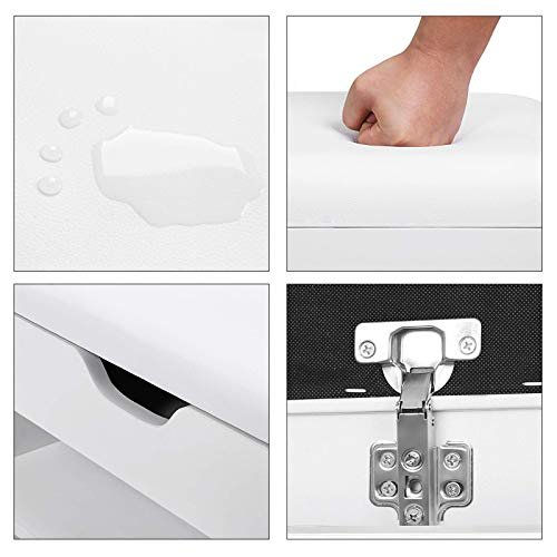 VASAGLE bnk, m. hvid hynde og 4 rum til sko - hvid spnplade (80x30)