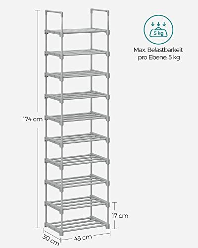 SONGMICS skohylde, m. 10 hylder - gr stl