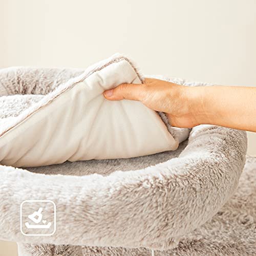 FEANDREA kradsetr, 6 niveauer, 2 platforme, 1 hule, 2 pomponer, 1 hngekje, 1 stol - lysebrun plys