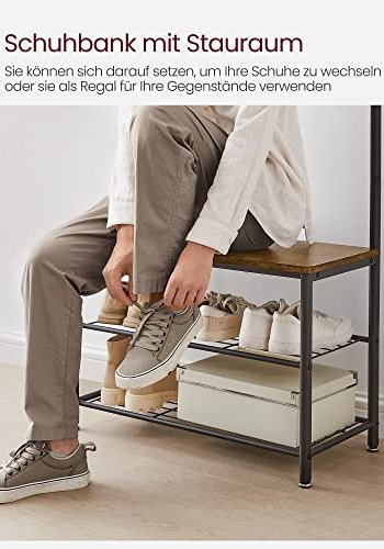 VASAGLE entréopstilling, m. 9 kroge, 3 hylder - brun spnplade og sort stl