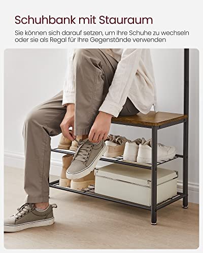 VASAGLE entréopstilling, m. 9 kroge, 3 hylder - brun spnplade og sort stl