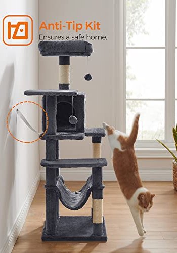 FEANDREA kradsetr, m. 5 niveauer, topplader, hule og hngekje - rggr plys, sisal og spnplade