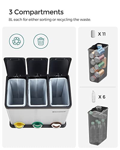 SONGMICS affaldsspand, m. lg, 3-i-1 pedalspand - slv stl