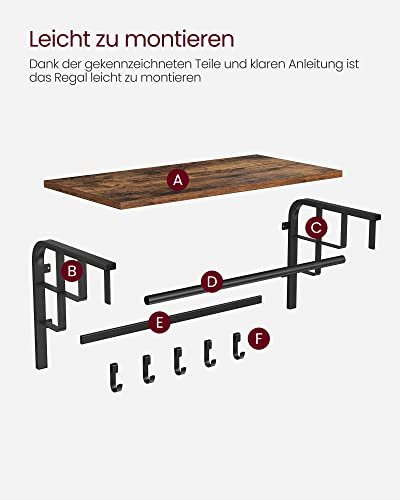 VASAGLE hattehylde, m. 5 knager og 1 bjlestang - brun spnplade og sort stl