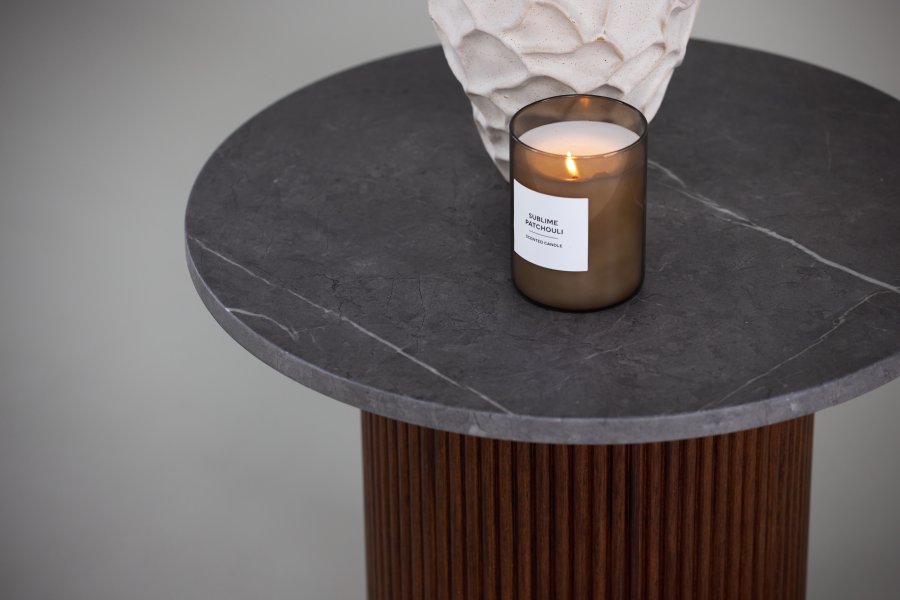 VIND COLLECTION Härön sidebord, rund - gr MDF og valnddefarvet asketr (52)