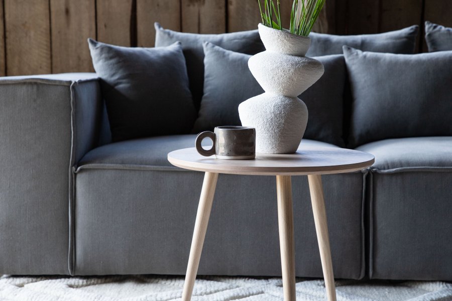 VIND COLLECTION Klädesholmen sidebord, rund - hvidkalket finér (48)