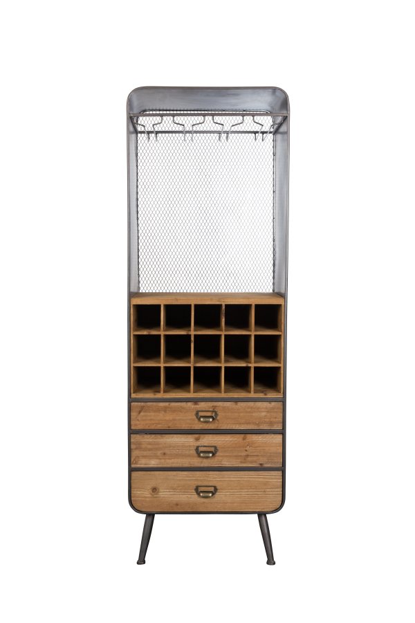 DUTCHBONE Vino vinskab, plads til 15 flasker, m. glasholdere og 3 skuffer - natur MDF