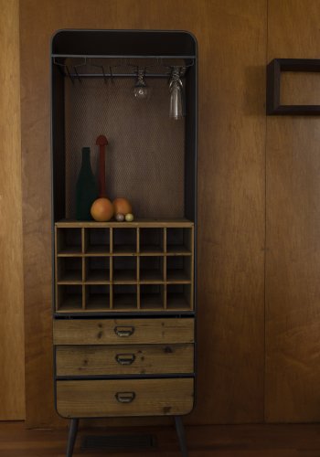 DUTCHBONE Vino vinskab, plads til 15 flasker, m. glasholdere og 3 skuffer - natur MDF