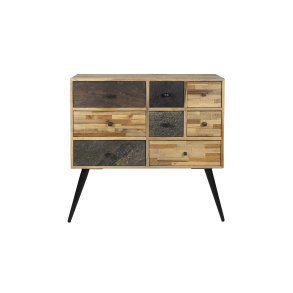 WHITE LABEL LIVING San skab, m. 8 skuffer - brun teaktr og stl