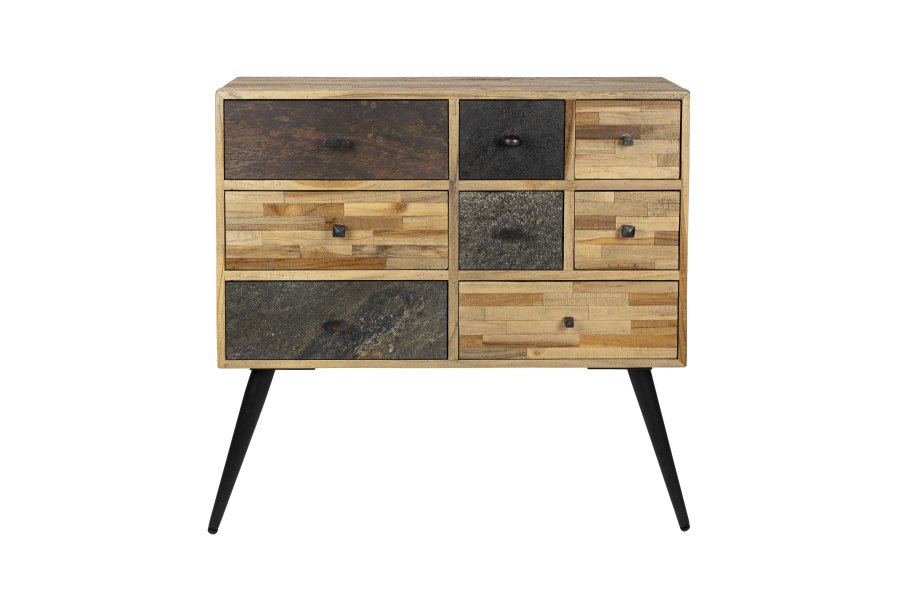 WHITE LABEL LIVING San skab, m. 8 skuffer - brun teaktr og stl