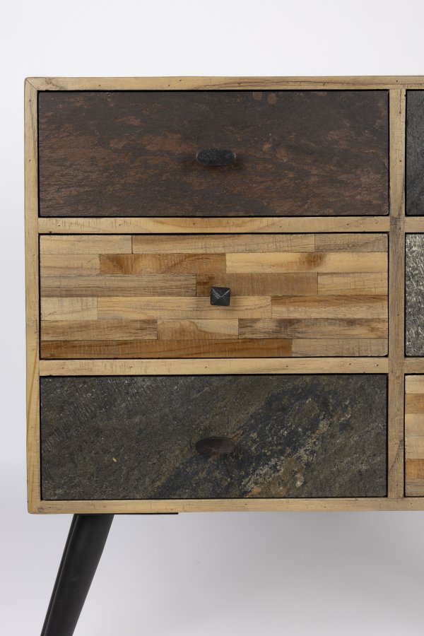 WHITE LABEL LIVING San skab, m. 8 skuffer - brun teaktr og stl