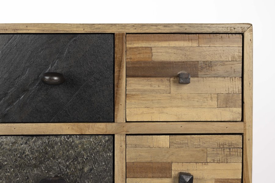 WHITE LABEL LIVING San skab, m. 8 skuffer - brun teaktr og stl