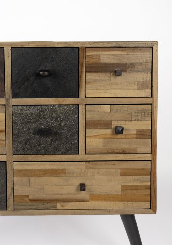 WHITE LABEL LIVING San skab, m. 8 skuffer - brun teaktr og stl