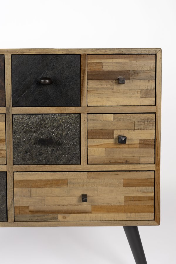 WHITE LABEL LIVING San skab, m. 8 skuffer - brun teaktr og stl