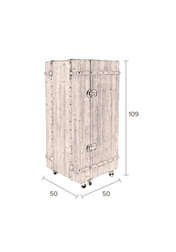DUTCHBONE Lico vinskab, m. 1 lge, 2 skuffer, hjul og plads til glas og flasker - brun tr og jern