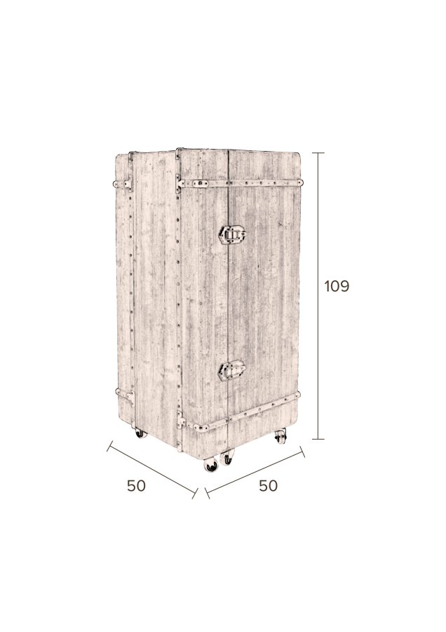 DUTCHBONE Lico vinskab, m. 1 lge, 2 skuffer, hjul og plads til glas og flasker - brun tr og jern