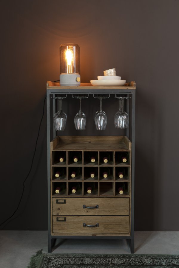 WHITE LABEL LIVING Edgar barskab, m. 2 skuffer - brun grantr og jern