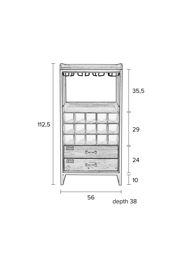 WHITE LABEL LIVING Edgar barskab, m. 2 skuffer - brun grantr og jern
