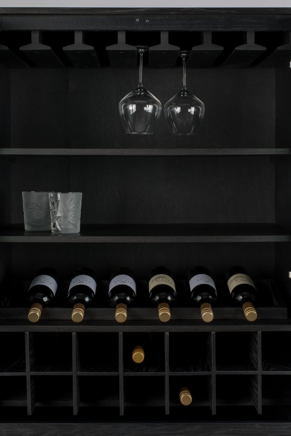 ZUIVER Travis barskab, m. 2 lger - sort MDF/egetr