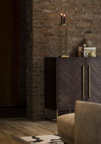 DUTCHBONE Klasse vinskab, m. 2 lger, 2 skuffer - brun sildeben MDF