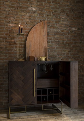 DUTCHBONE Klasse vinskab, m. 2 lger, 2 skuffer - brun sildeben MDF