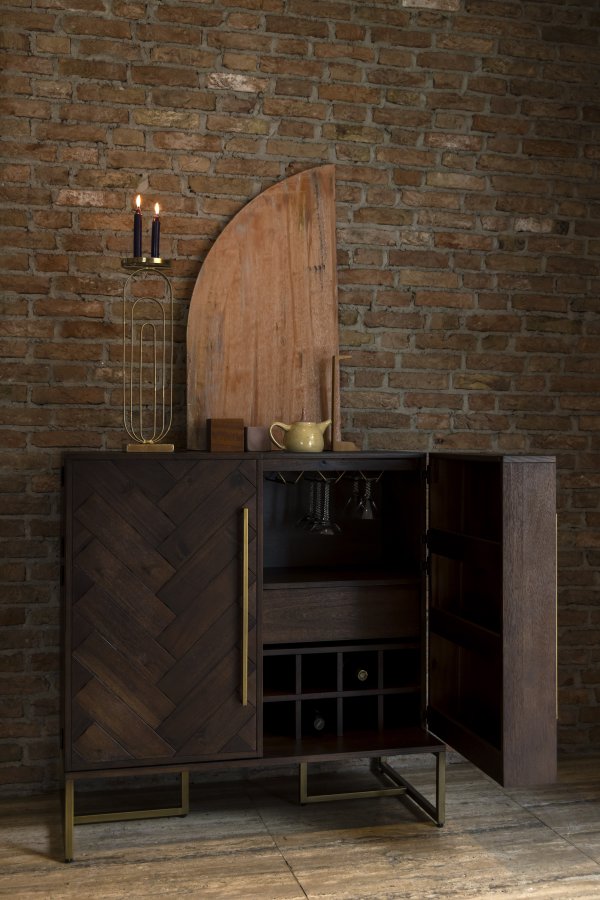 DUTCHBONE Klasse vinskab, m. 2 lger, 2 skuffer - brun sildeben MDF