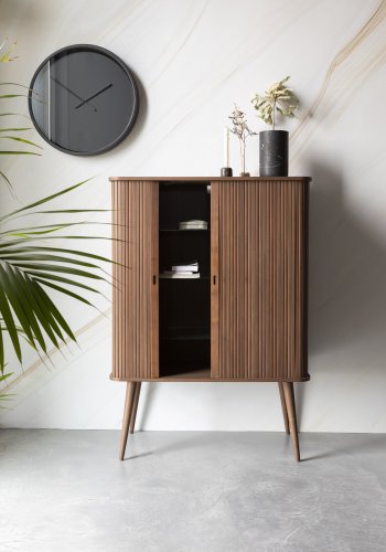 ZUIVER Barbier skab, m. 2 skydelger - brun valnddefinér og gummitr