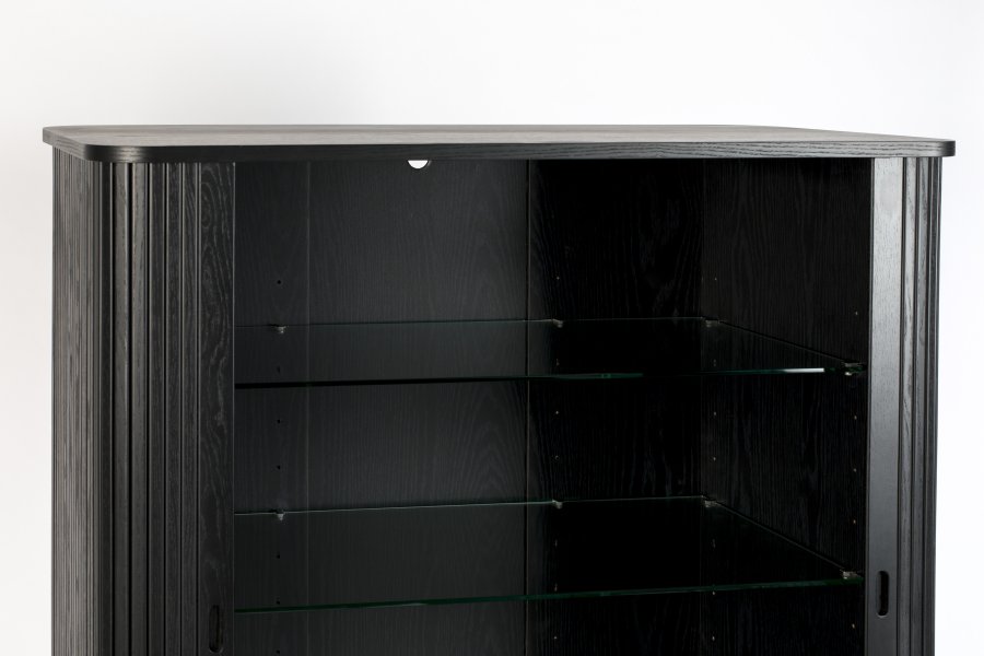 ZUIVER Barbier skab, m. 2 skydelger - sort egefinér og gummitr