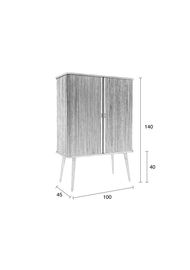 ZUIVER Barbier skab, m. 2 skydelger - sort egefinér og gummitr