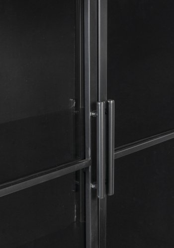 WHITE LABEL LIVING Ferre L skab, m. 4 glaslger, hylder, hjul - sort granfinér og jern